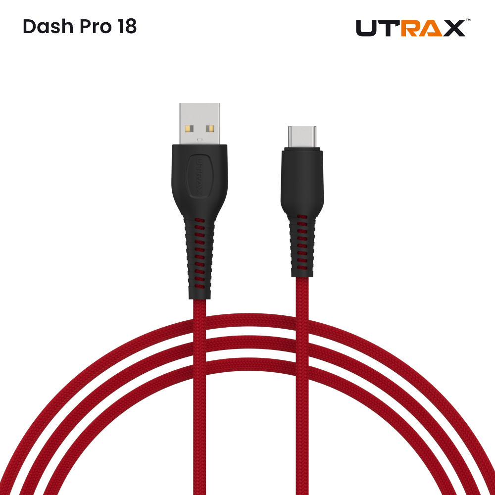 UTRAX Dash Pro 18 – 65W Braided USB-A to Type-C Cable (Red)