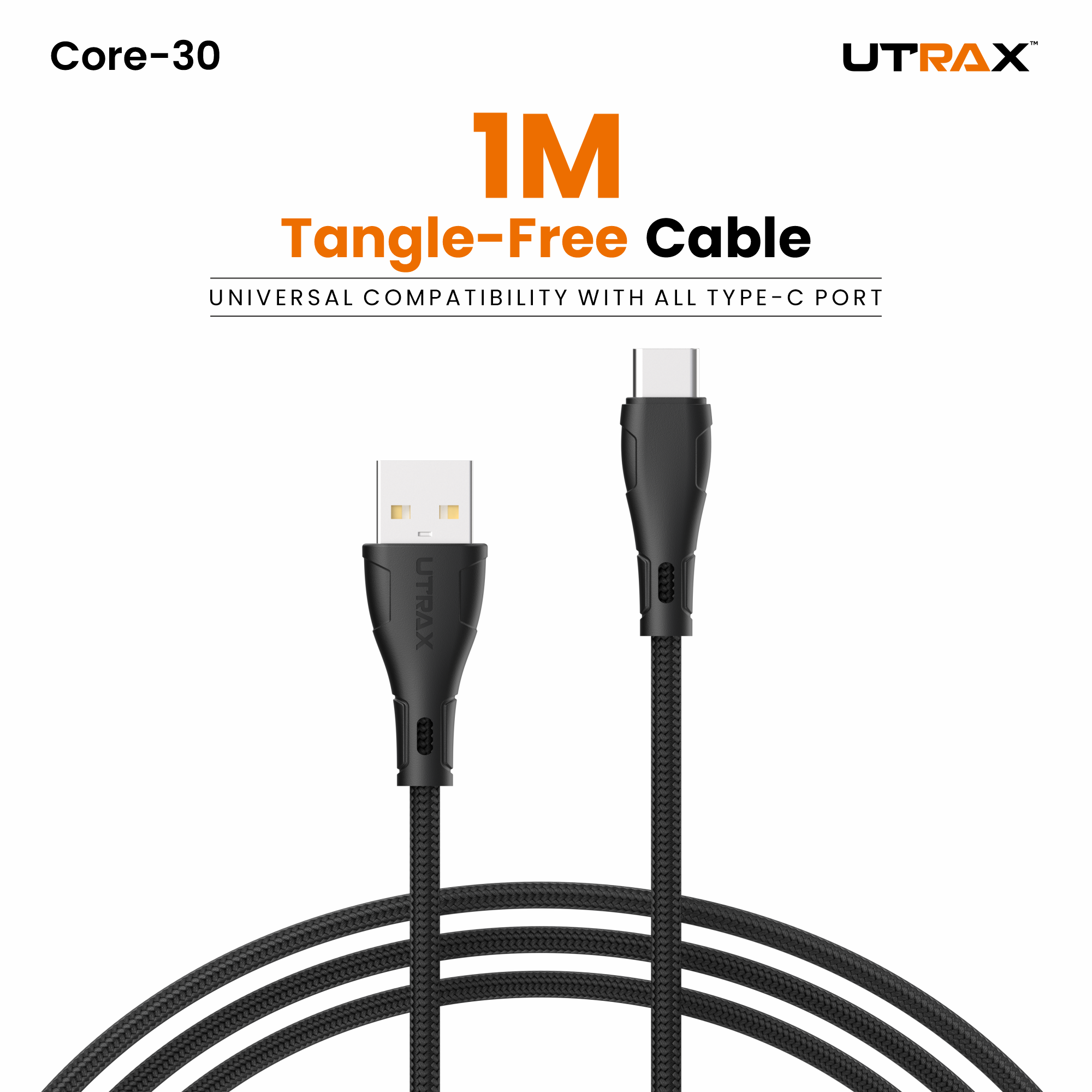 1M Nylon Braided USB to Type C 36W Fast & Sync Cable