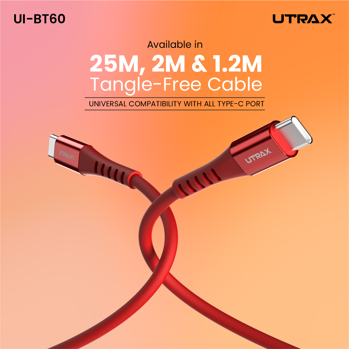 1.2 M Type C to Type C TPE Cable with Metal Heads
