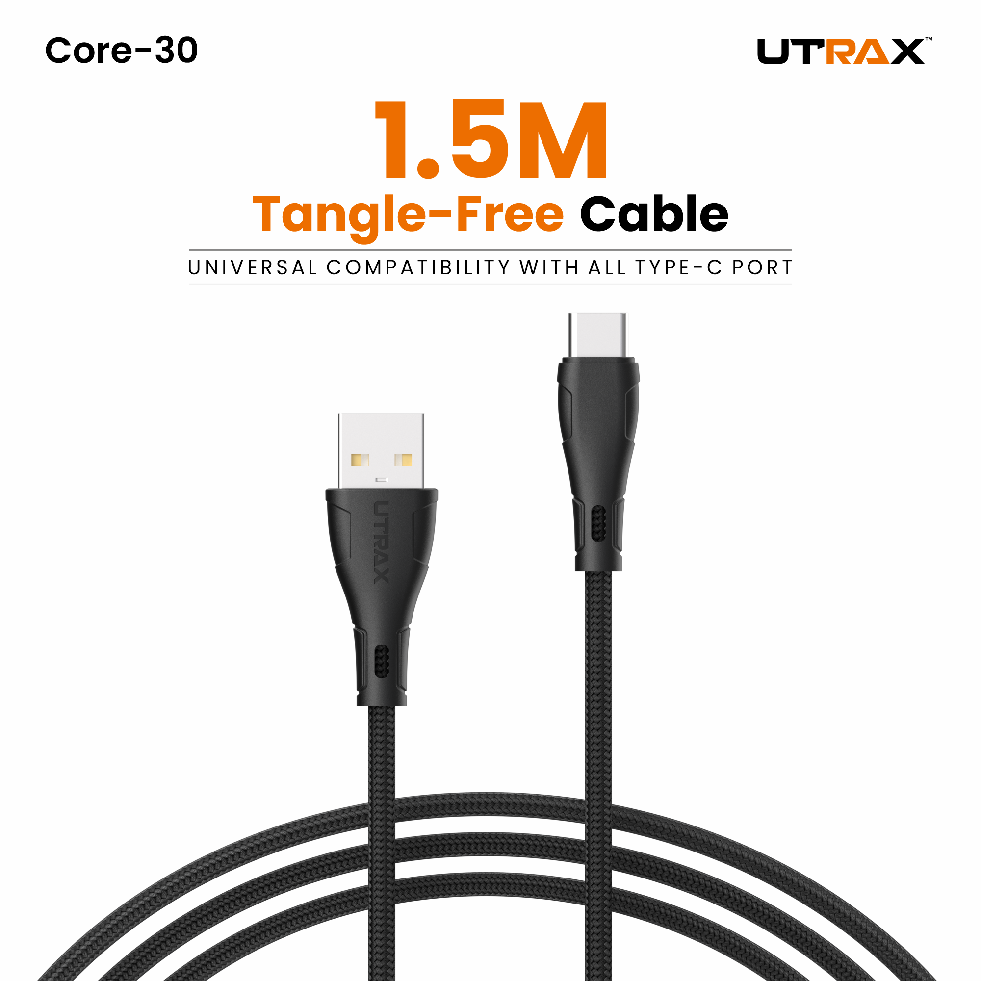 1.5M Nylon Braided USB to Type C 36W Fast & Sync Cable (New) Metal Heads