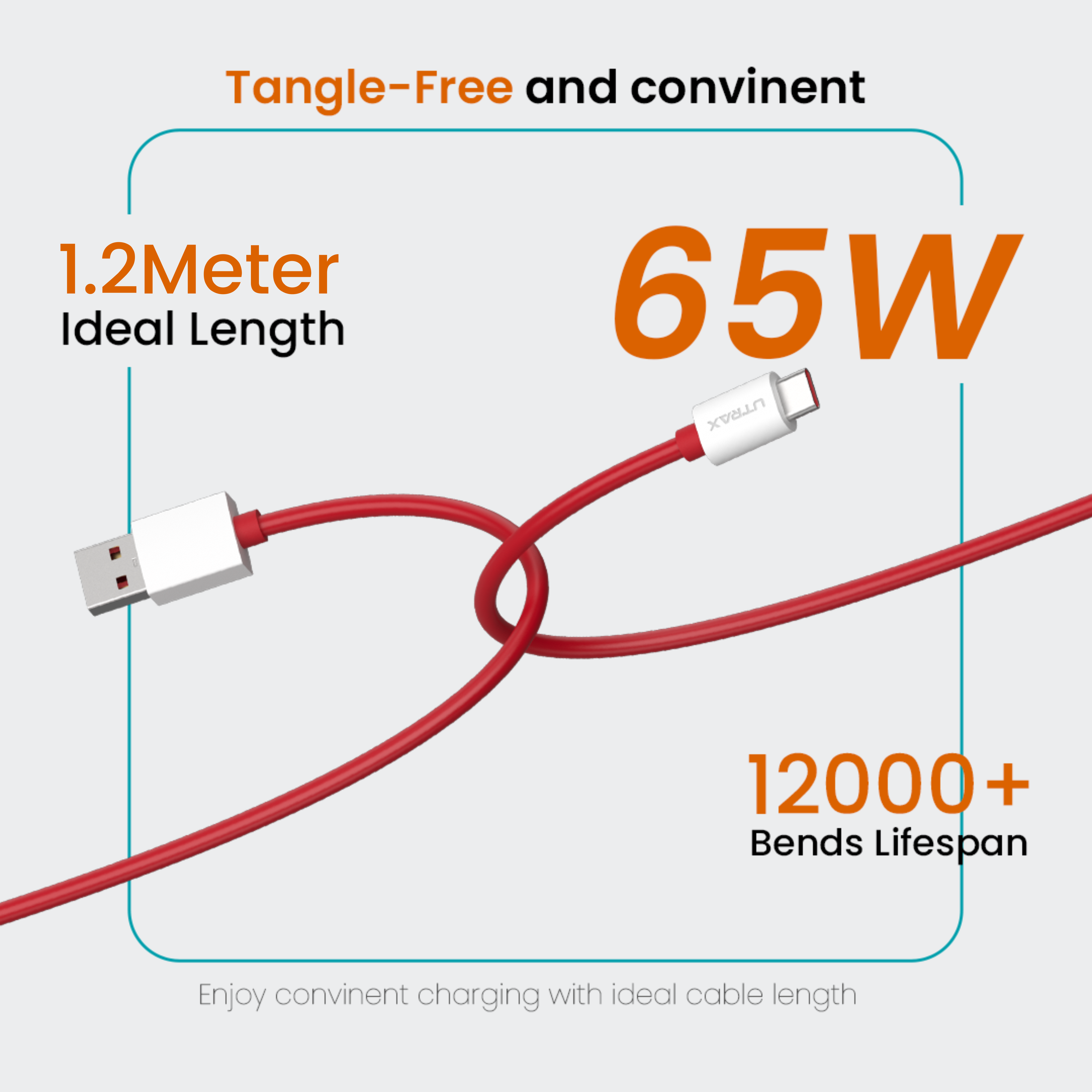 65W USB A to Type C 1.2M VOOC/Dash Cable
