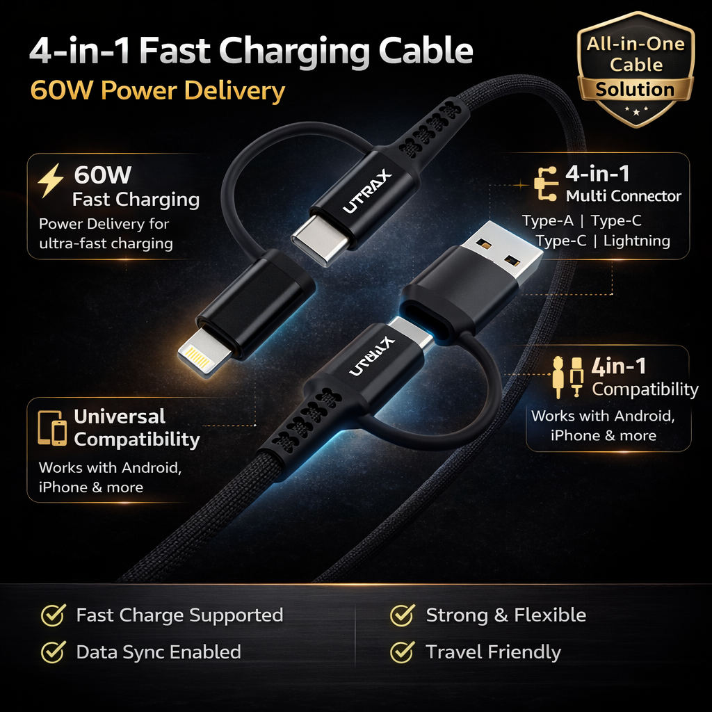 Utrax 60W 4in1 Fast Charge & Sync Cable - 1M