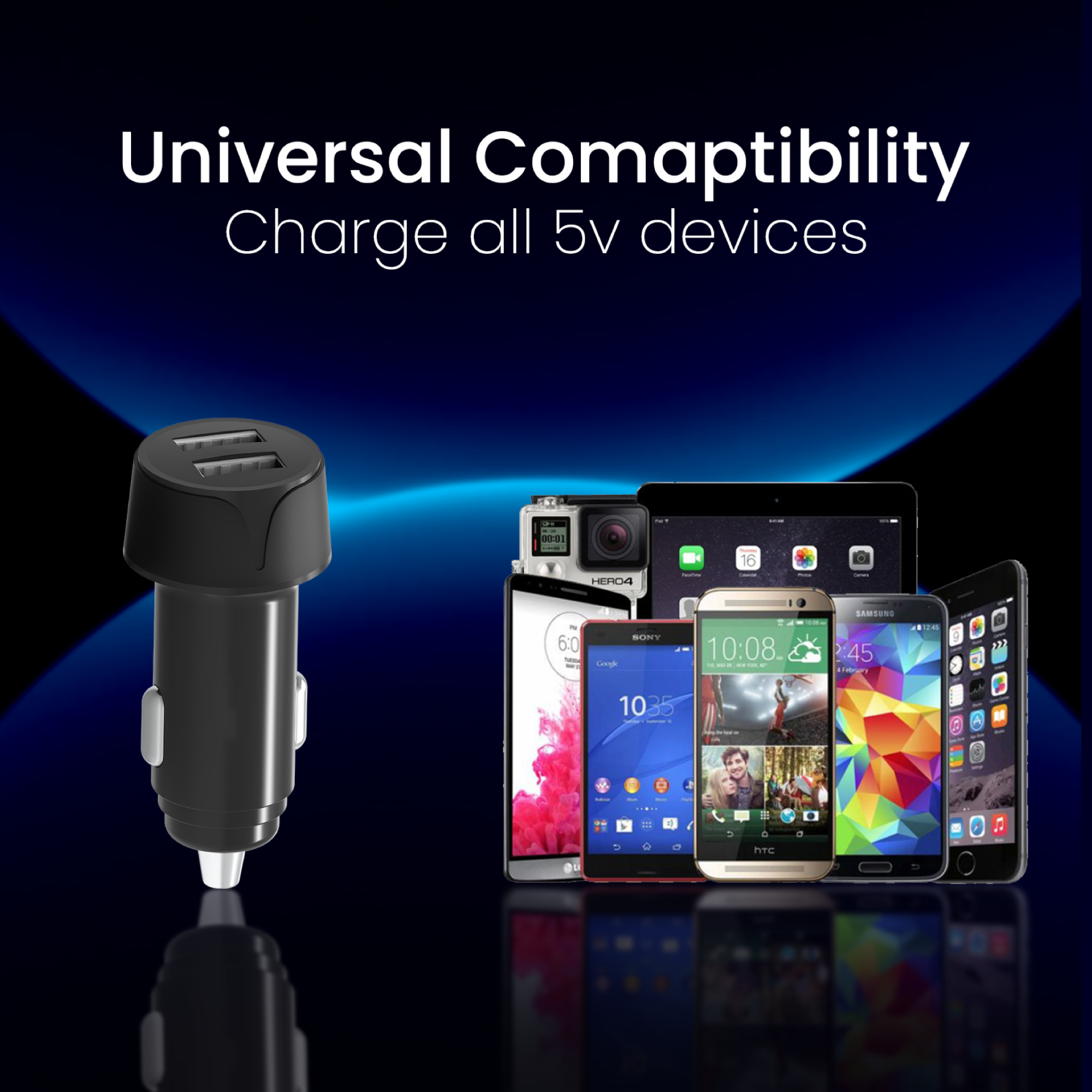 18W Dual USB Car Charger With USB to Type C Cable