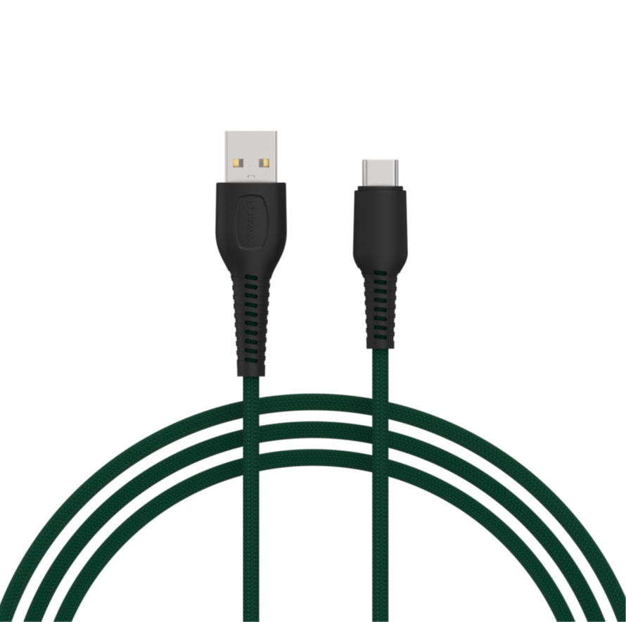 UTRAX Dash Pro 18 – 65W Braided USB-A to Type-C Cable (Green)