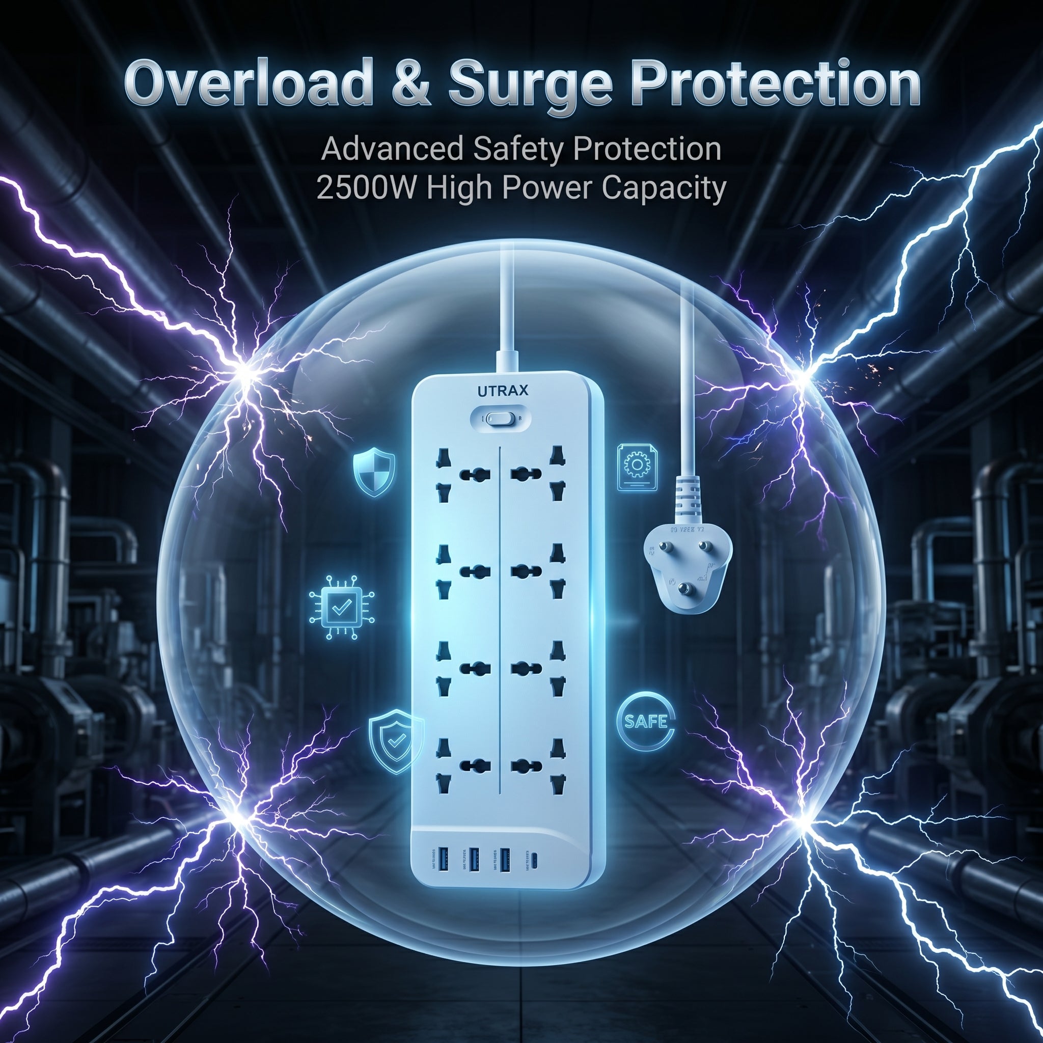8-Socket Power Extender with Type-C PD & 3 USB Ports
