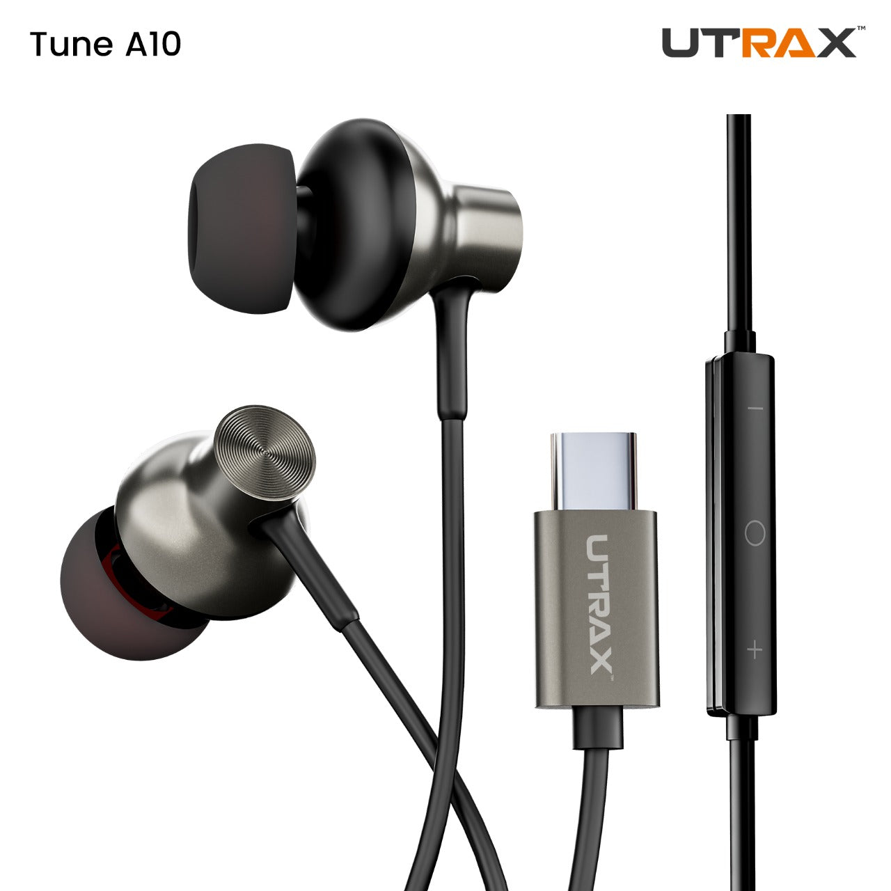 UTRAX Type-C Wired Earphones with mic, 1.2m anti-tangle cable and wide compatibility