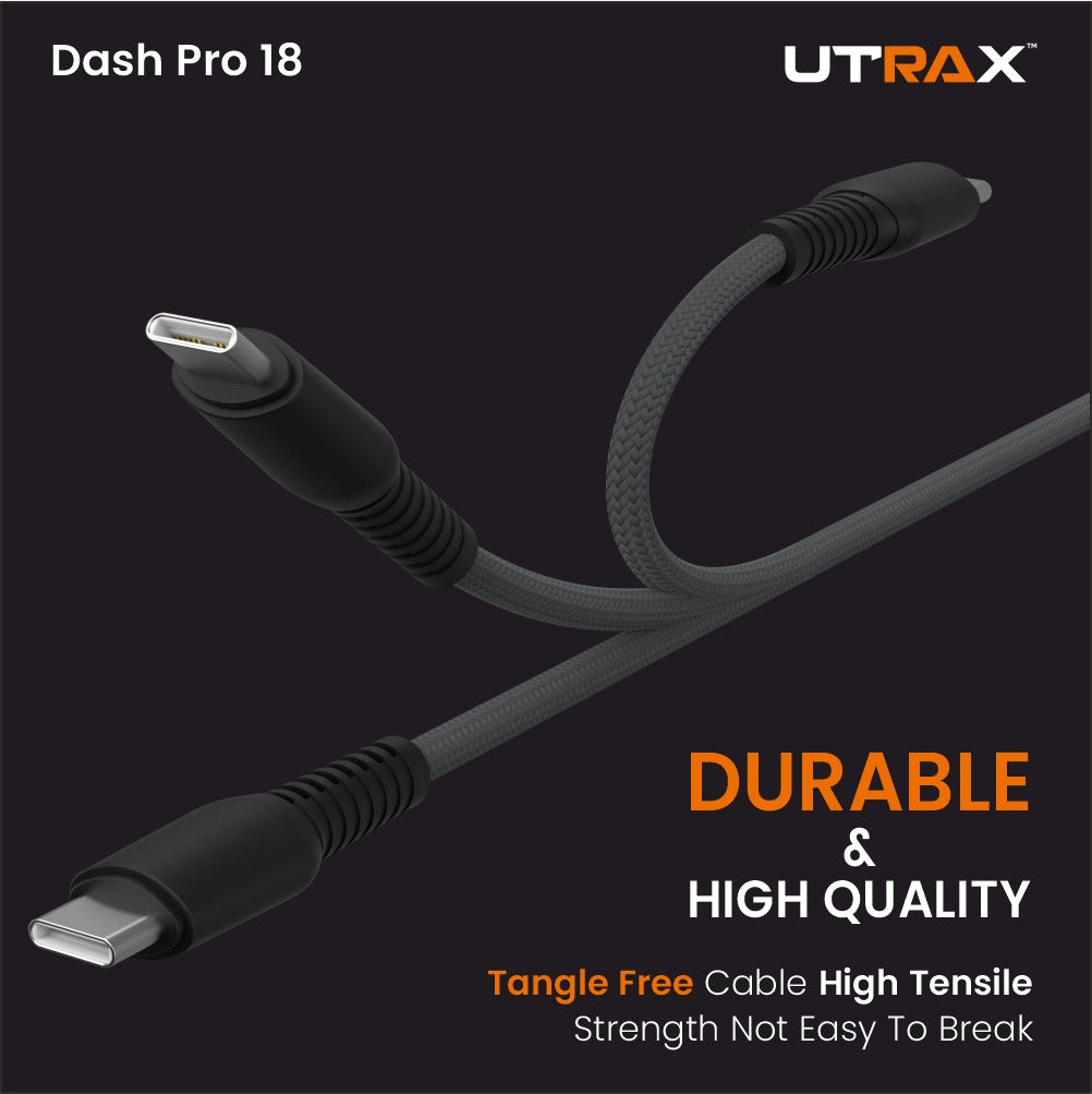 UTRAX Dash Pro 18 – 65W Braided USB-A to Type-C Cable (Green)