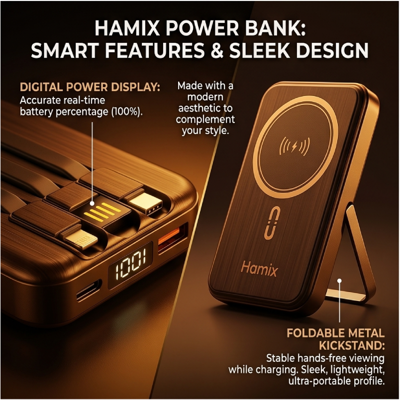 15W Magnetic 10000mAh Wireless Power Bank (Hamix)
