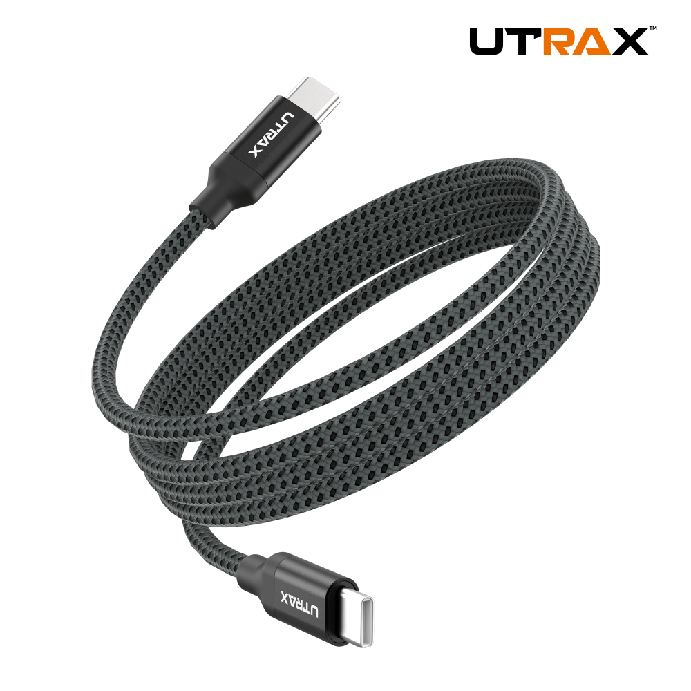 UTRAX Type-C to Type-C 100W Fast Charging Nylon Braided Cable – 1.5M - Grey