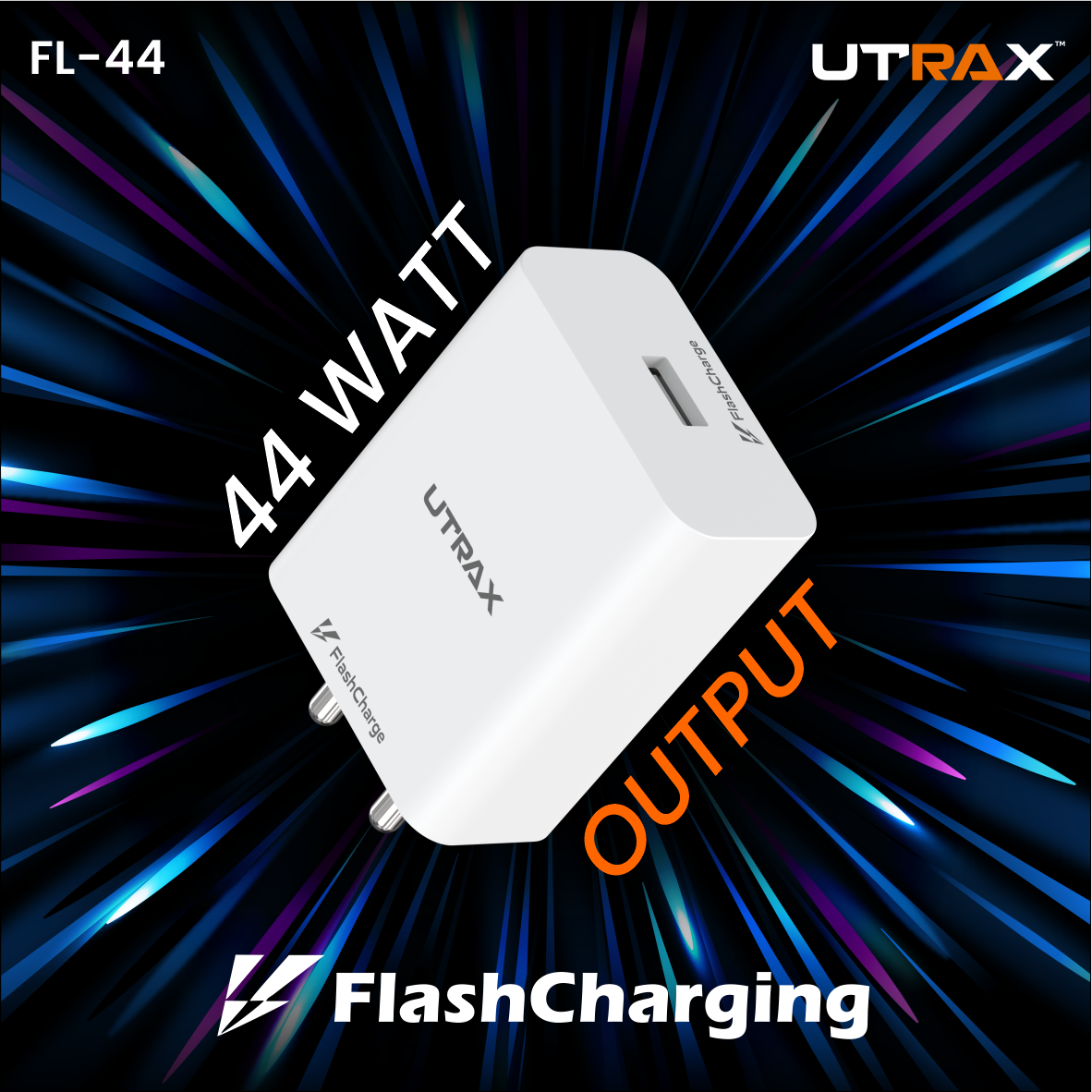 UTRAX 44W Flash Charger (FL-44) with USB-A to Type-C Cable
