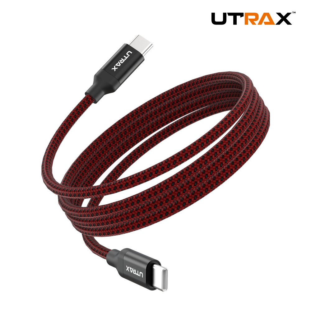 UTRAX Type-C to Type-C 100W Fast Charging Nylon Braided Cable – 1.5M - Red