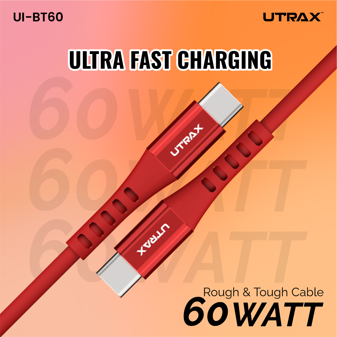 25 CM Type C to Type C TPE Cable with Metal Heads