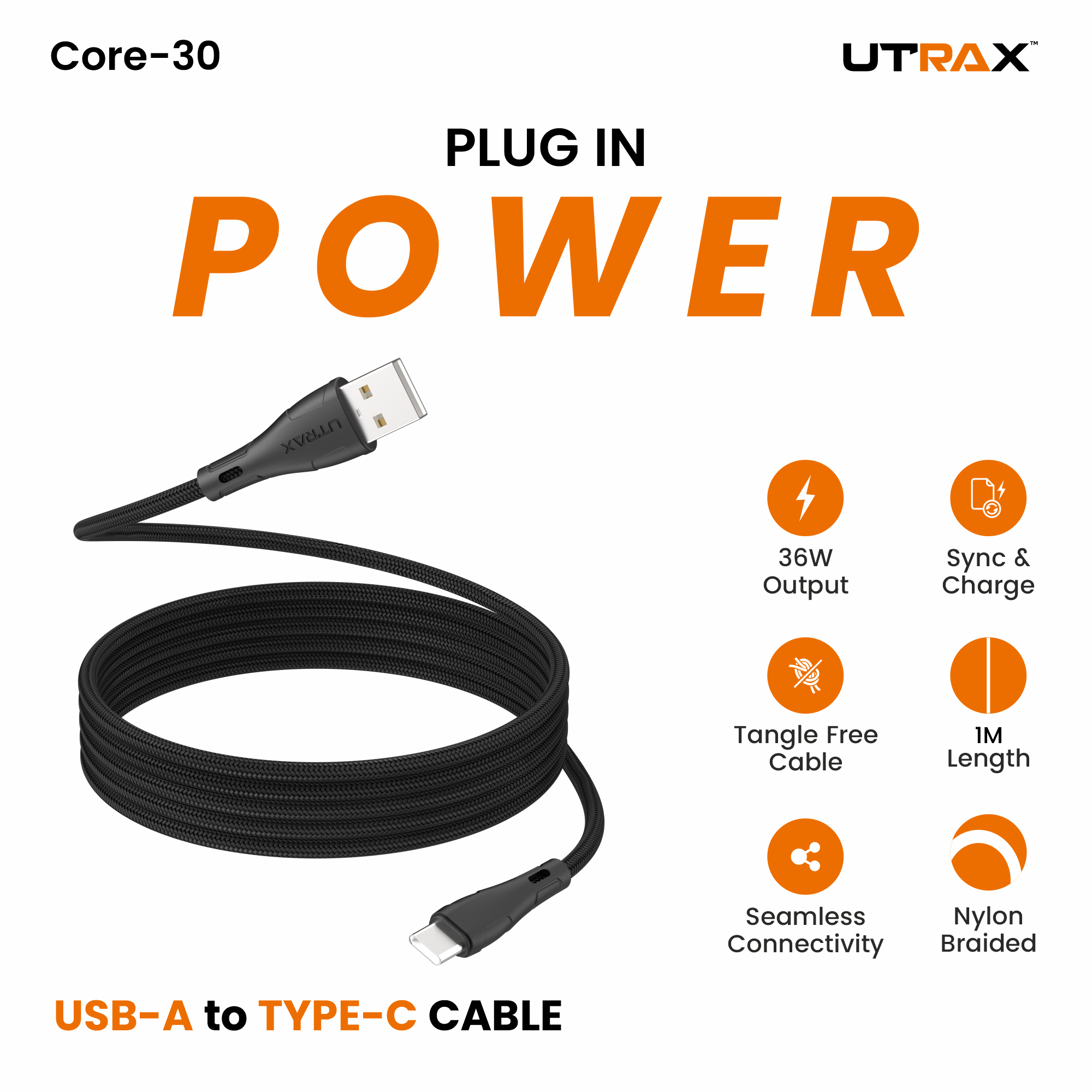 1.5M Nylon Braided USB to Type C 36W Fast & Sync Cable (New) Metal Heads