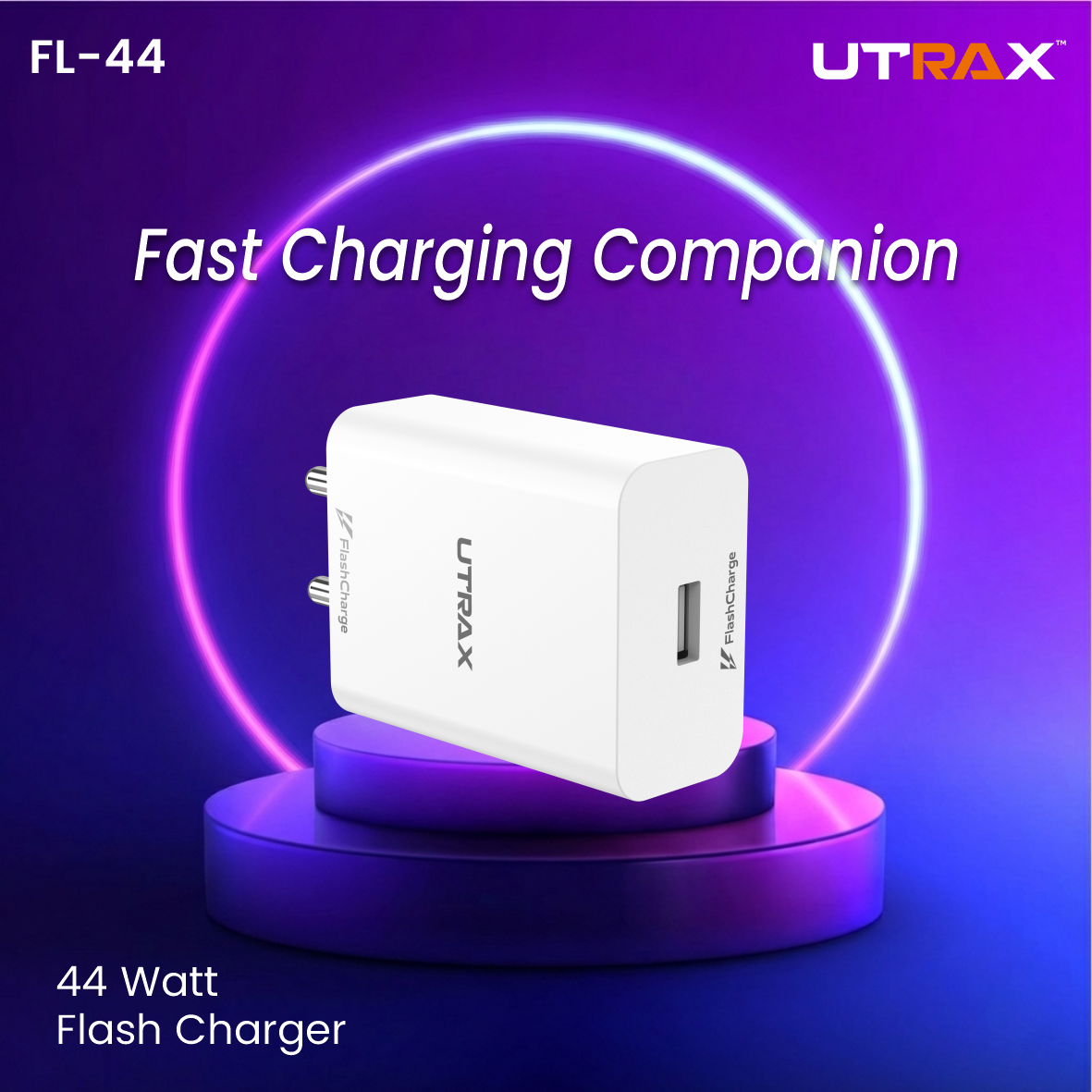 UTRAX 44W Flash Charger (FL-44) with USB-A to Type-C Cable