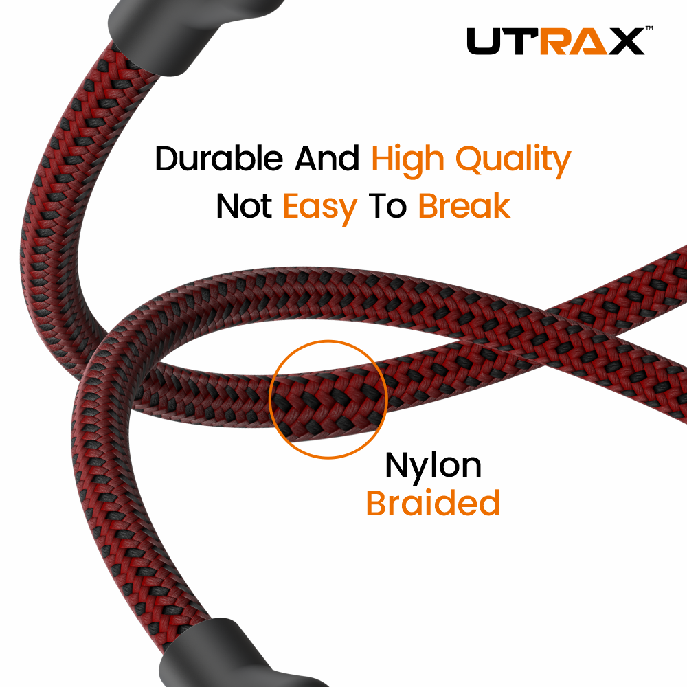 UTRAX Type-C to Type-C 100W Fast Charging Nylon Braided Cable – 1.5M - Red