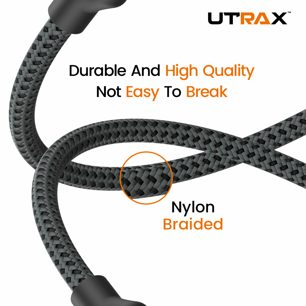 UTRAX Type-C to Type-C 100W Fast Charging Nylon Braided Cable – 1.5M - Grey
