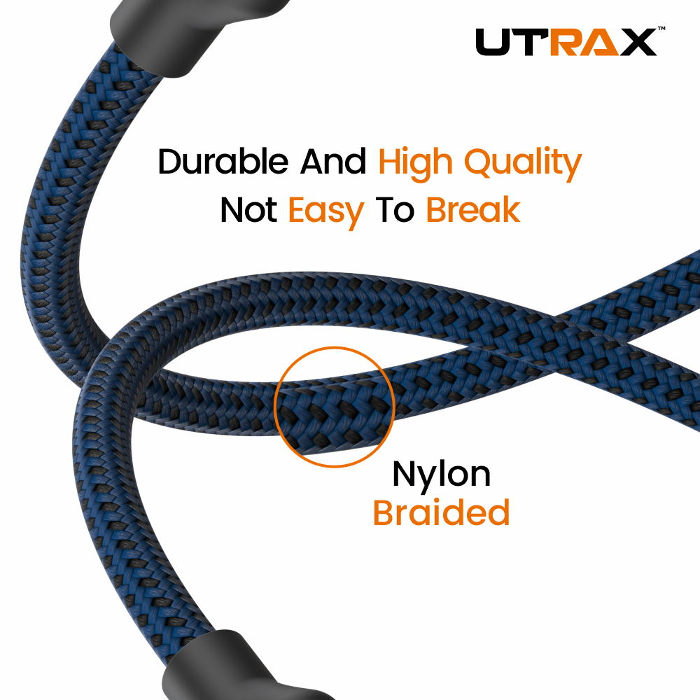 UTRAX Type-C to Type-C 100W Fast Charging Nylon Braided Cable – 1.5M - Blue