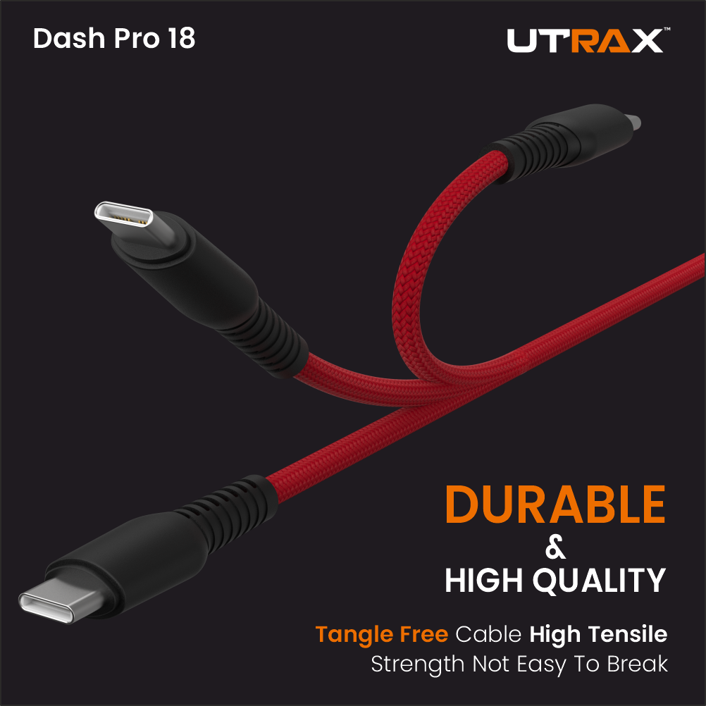 UTRAX Dash Pro 18 – 65W Braided USB-A to Type-C Cable (Red)