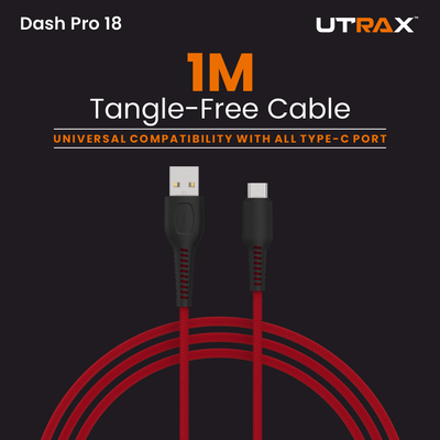 UTRAX Dash Pro 18 – 65W Braided USB-A to Type-C Cable (Red)