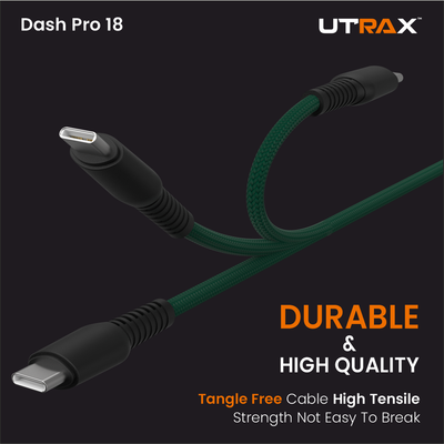UTRAX Dash Pro 18 – 65W Braided USB-A to Type-C Cable (Green)