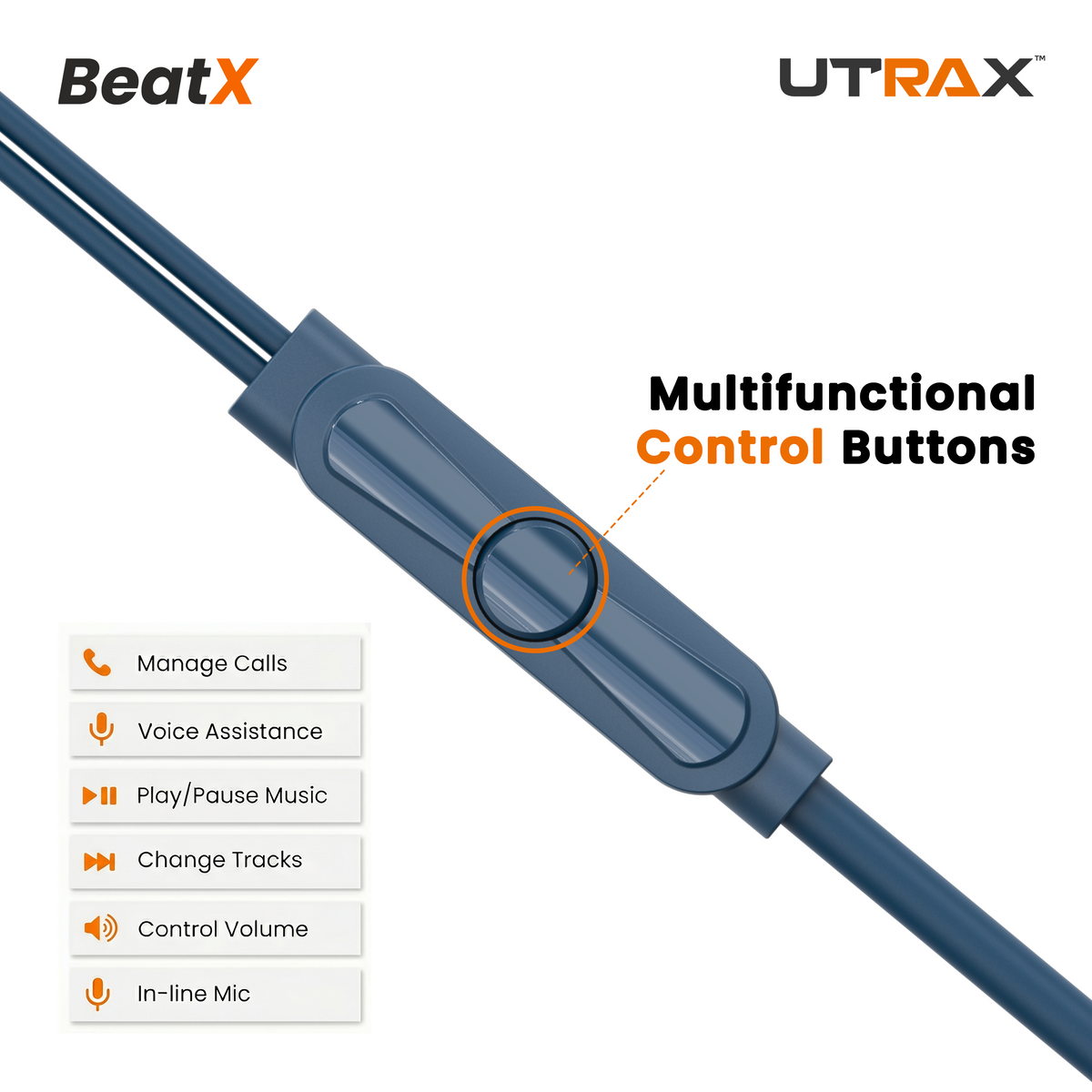 UTRAX BeatX Wired Earphones – Blue