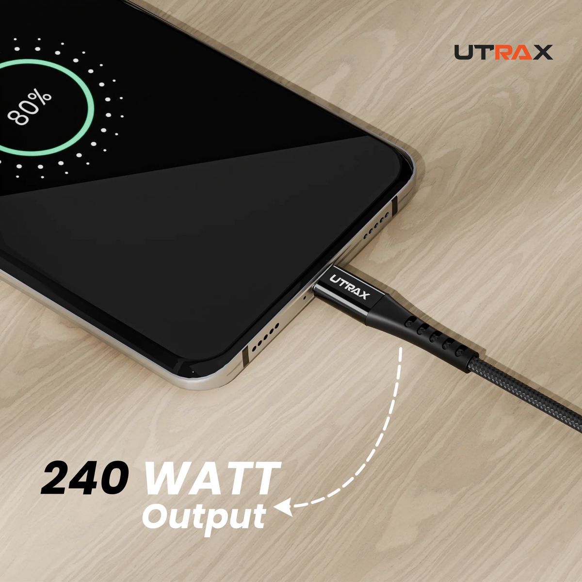 UTRAX Type-C to Type-C 240W Fast Charging Cable, 1.8M Nylon Braided Cable with High-Speed Data Transfer