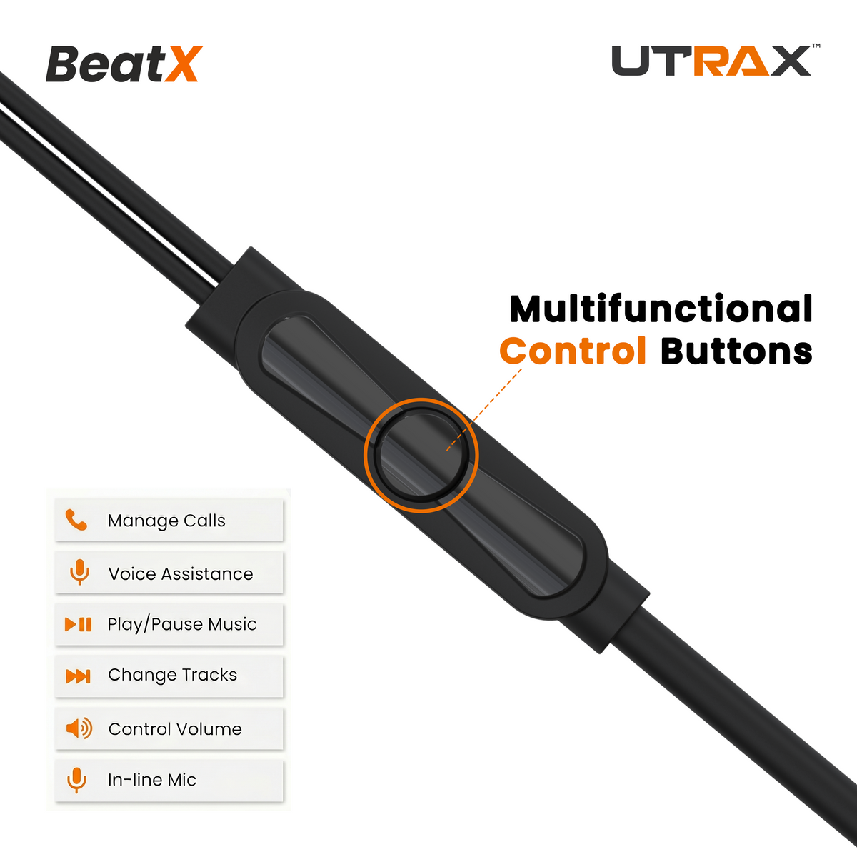 UTRAX BeatX Wired Earphones – Black