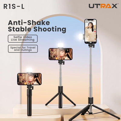 UTRAX Selfie Stick Tripod with Light, 67 inch /170CM Reinforced Tripod for Mobile Phone