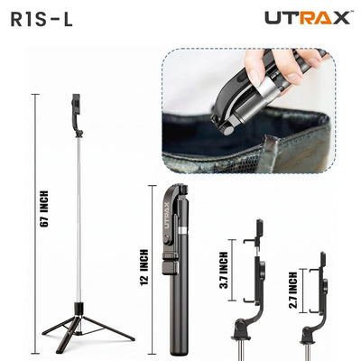UTRAX Selfie Stick Tripod with Light, 67 inch /170CM Reinforced Tripod for Mobile Phone