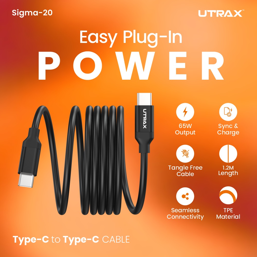 1.2M PD 65W Fast Charge & Sync Cable (TPE Material) (New) Metal Heads