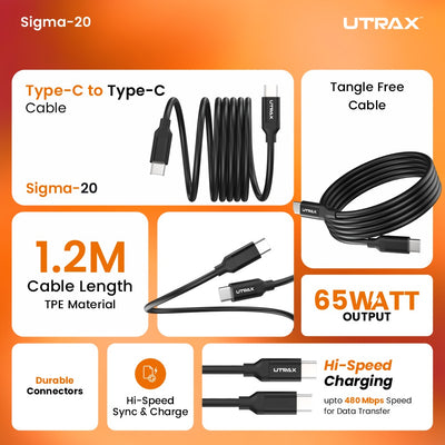 1.2M PD 65W Fast Charge & Sync Cable (TPE Material) (New) Metal Heads