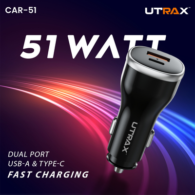 51 Watt premium Car Charger (18W QC + 33W PD) - 65W PD Cable (New)