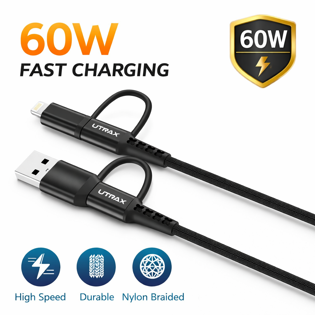 Utrax 60W 4in1 Fast Charge & Sync Cable - 1M