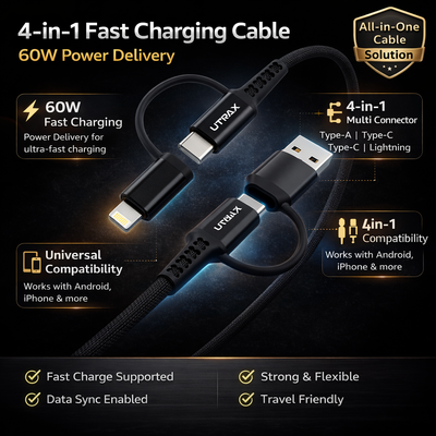 Utrax 60W 4in1 Fast Charge & Sync Cable - 1M