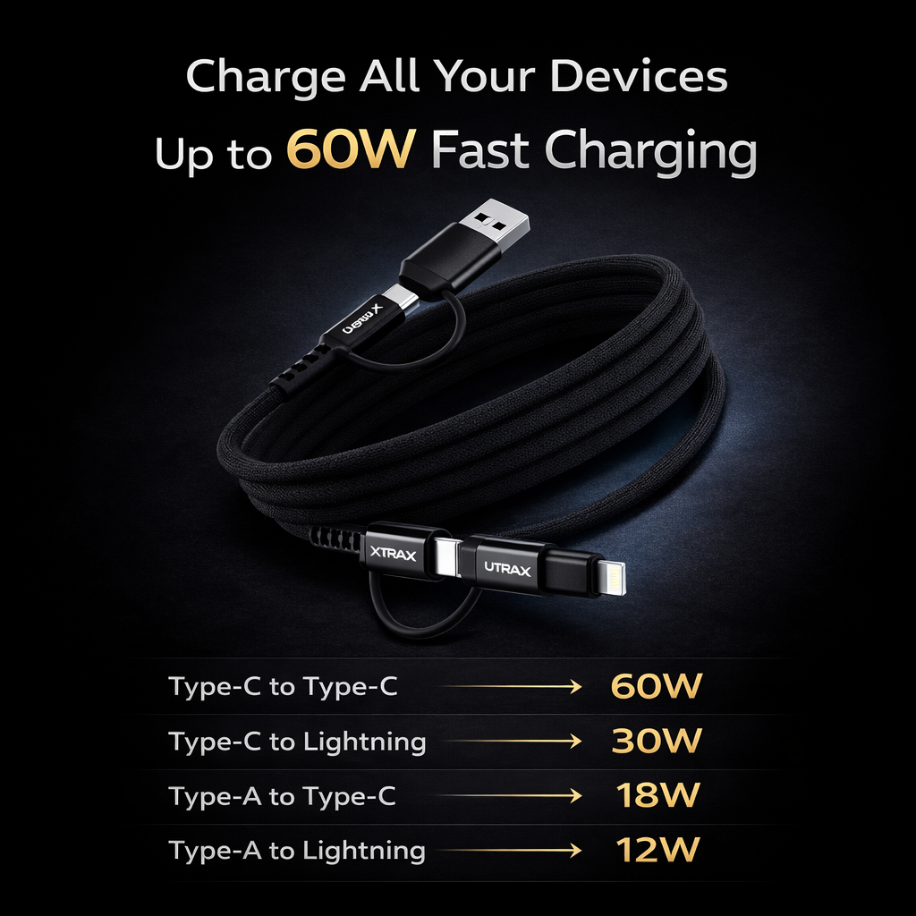 Utrax 60W 4in1 Fast Charge & Sync Cable - 1M