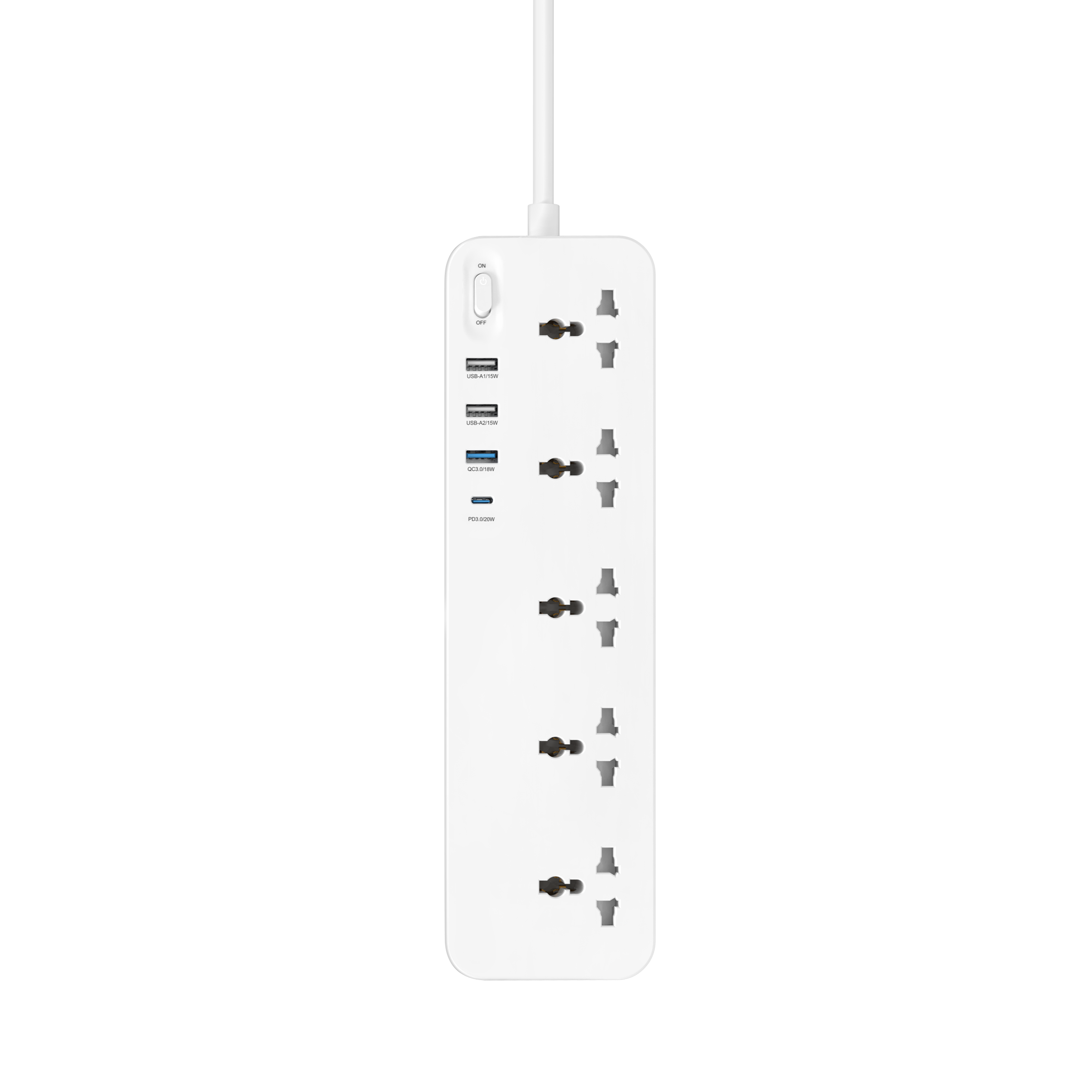 5-Socket Power Extender with Type-C PD & 3 USB Ports