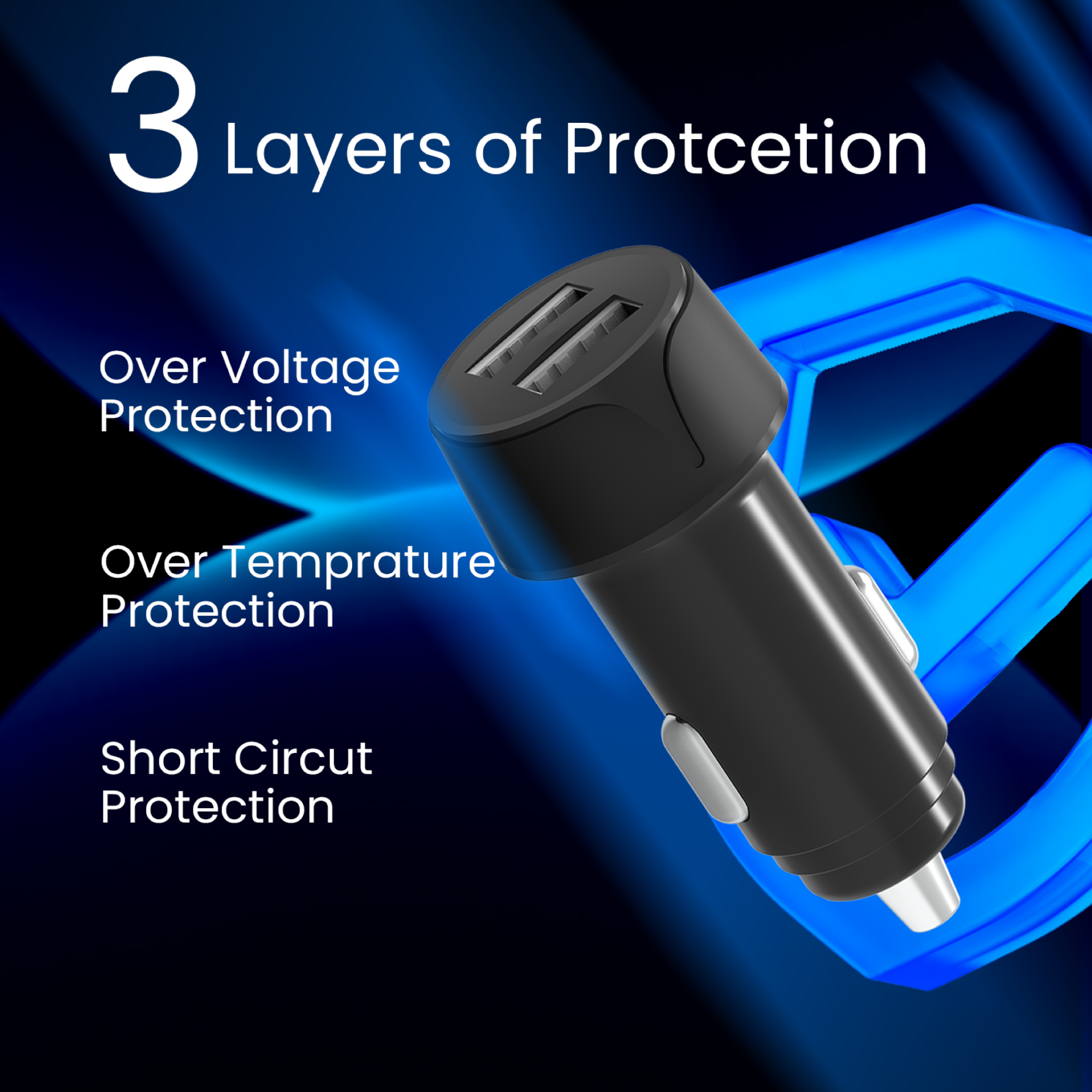 18W Dual USB Car Charger With USB to Type C Cable