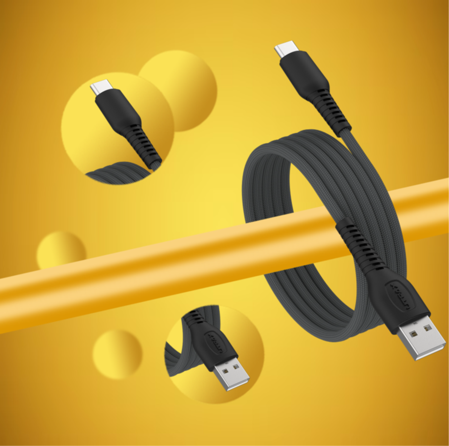 UTRAX Dash Pro 18 – 65W Braided USB-A to Type-C Cable (Grey)