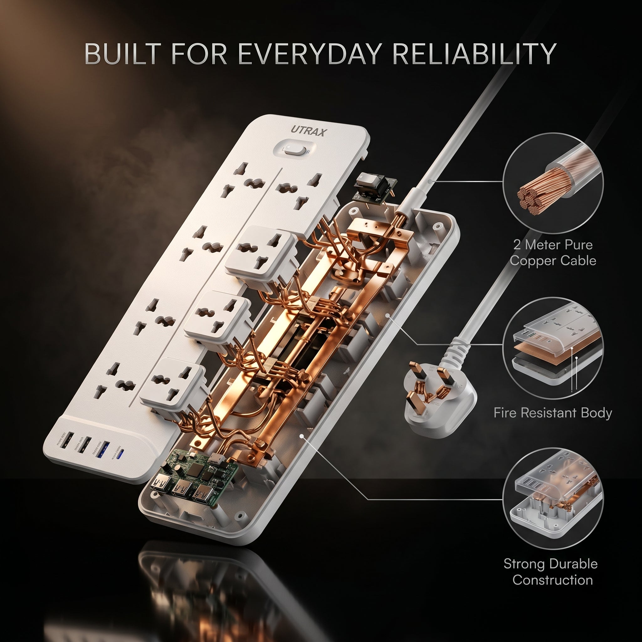 8-Socket Power Extender with Type-C PD & 3 USB Ports