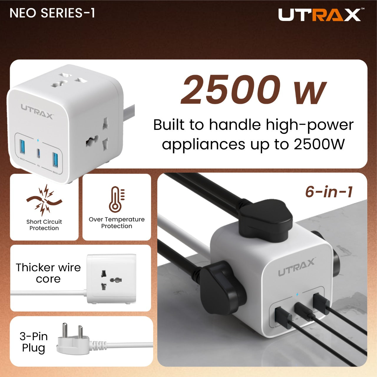 20W 6 in 1 Desktop Power Cube