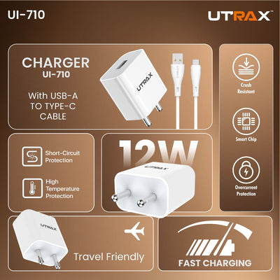 12W single USB Charger with USB Type C cable