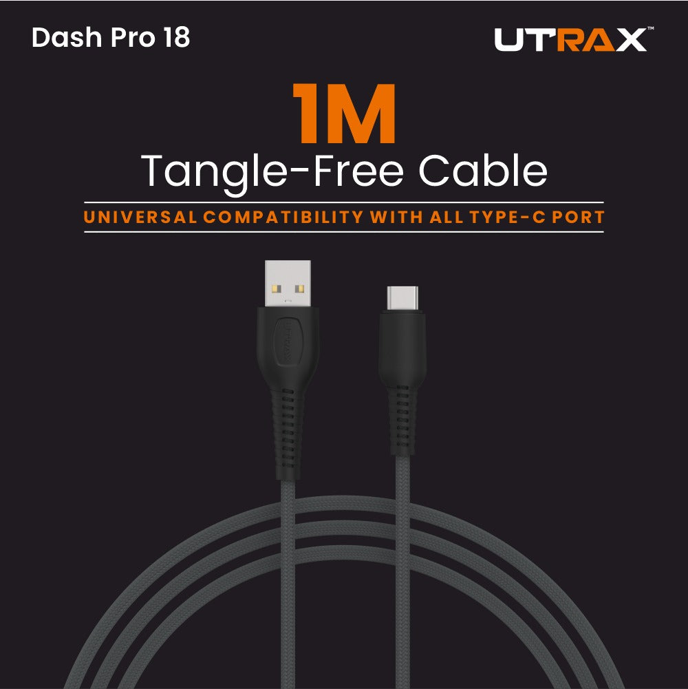UTRAX Dash Pro 18 – 65W Braided USB-A to Type-C Cable (Green)