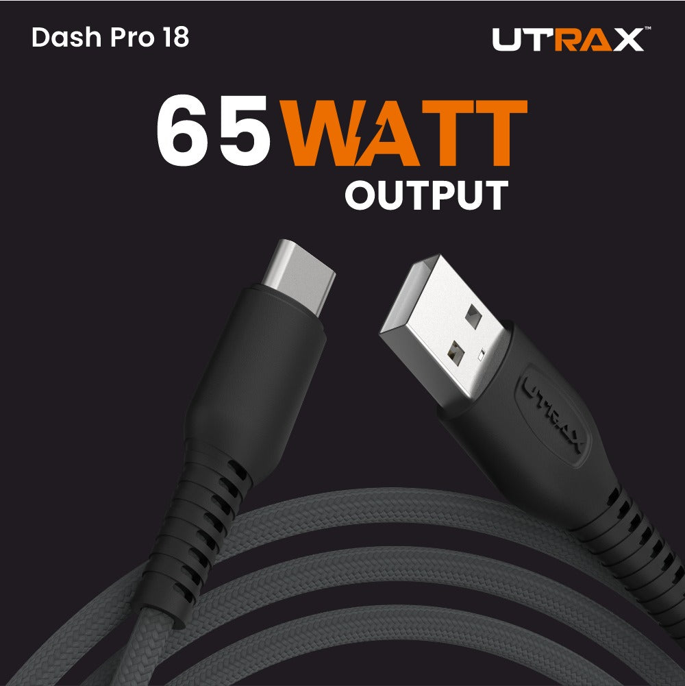 UTRAX Dash Pro 18 – 65W Braided USB-A to Type-C Cable (Green)