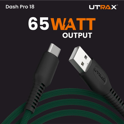 UTRAX Dash Pro 18 – 65W Braided USB-A to Type-C Cable (Green)