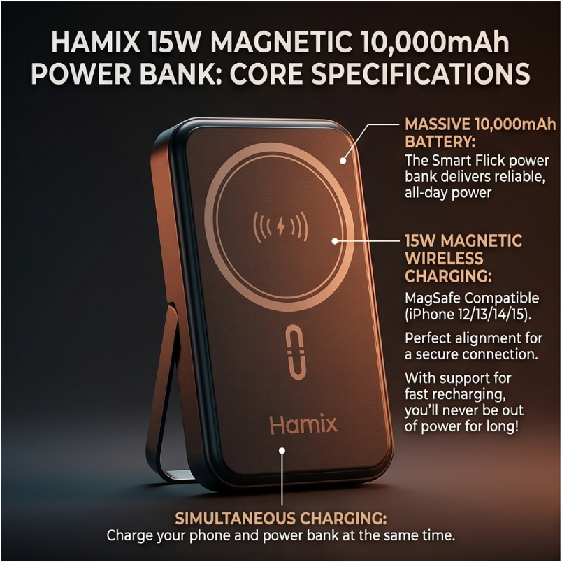 15W Magnetic 10000mAh Wireless Power Bank (Hamix)