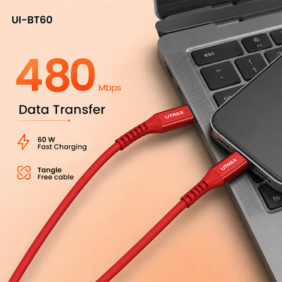 25 CM Type C to Type C TPE Cable with Metal Heads